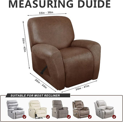 molasofa Recliner Chair Covers Large Size Oversized - 4 Pieces Leather Like Extra Large Recliner Chair Covers Stretch Recliner Slipcover for Lazy Boy Wide Recliner Chair Washable (Brown)