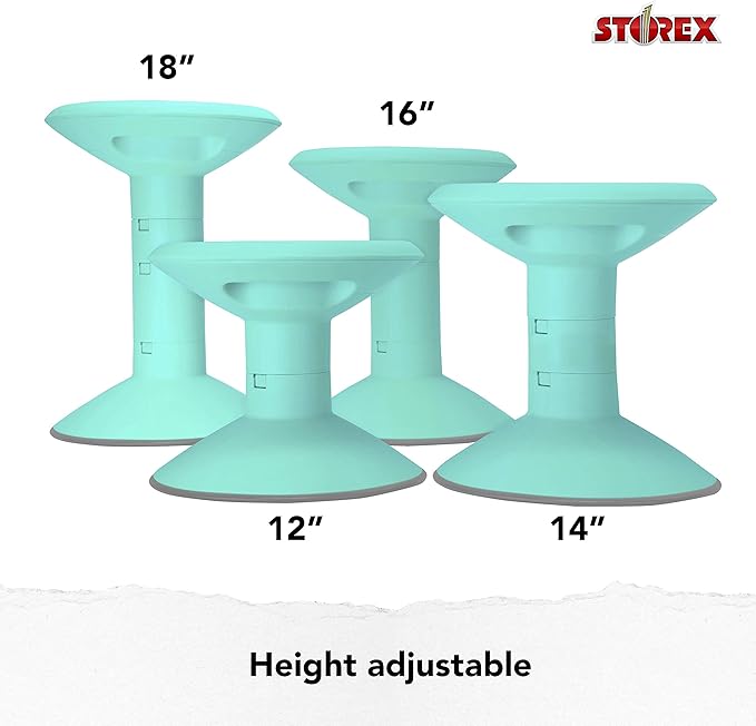 Storex Wiggle Stool – Active Flexible Seating for Classroom and Home Study, Adjustable 12-18 Inch Height, Teal (00306U01C)