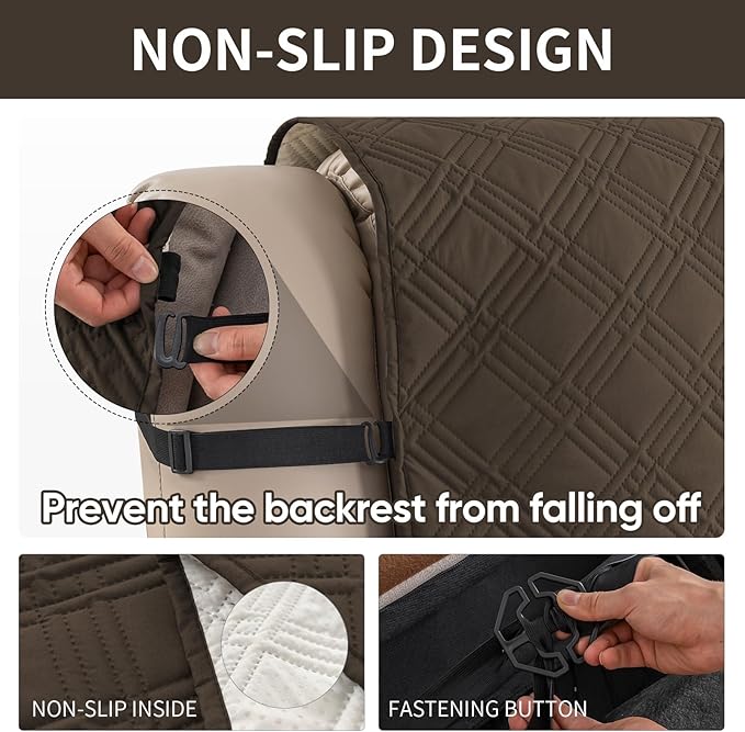 Easehomey Waterproof Recliner Sofa Cover,Non-Slip Reclining Sofa Covers for 3 Seat,Washable Reclining Sofa Cover Furniture Protector with Elastic Straps Pocket for Kids, Pets(Coffee,3Seat)