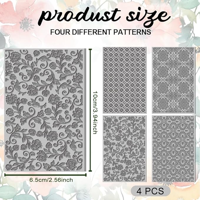 4PCS Polymer Clay Texture Sheets Set for Using with Clay Cutters, Vintage Clay Texture Mats, Pottery Jewelry Making Kit DIY Creative Crafts Tools