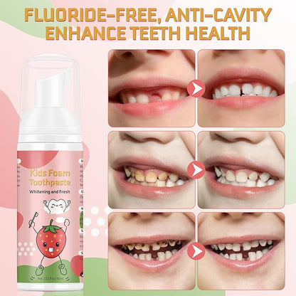 Kids Foam Toothpaste with Strawberry Flavor, Fluoride-Free, 60ml, for U-Shape Electric Toothbrush