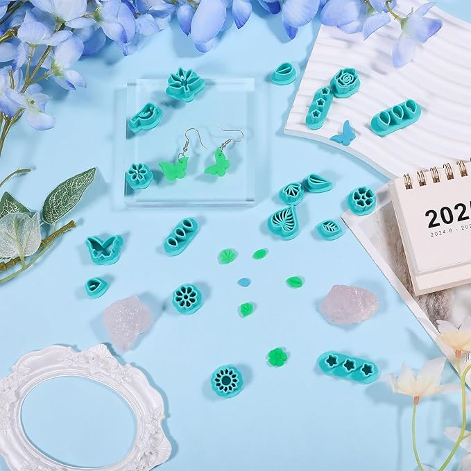 ORIGACH 18 Pcs Spring Polymer Clay Cutters，Floral & Leaf Design Clay Cutters for Polymer Clay Jewelry Earrings with a Clear Storage Box