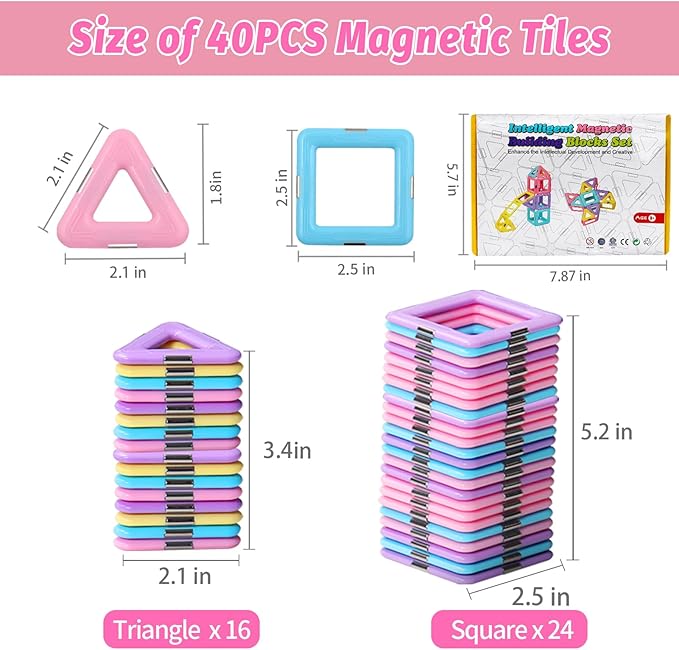 Magnetic Tiles Toys for 3 4 5 6 7 8+ Year Old Boys Girls Upgrade Macaron Castle Blocks Building Set for Toddlers STEM Creativity/Educational Toys for Kids Age 3-6 Christmas Birthday Gifts