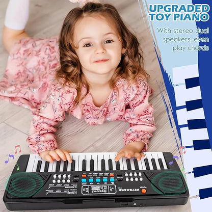 M SANMERSEN Kids Piano Keyboard, Piano for Kids with Microphone Portable Electronic Keyboards for Beginners 37 Keys Musical Toy for 3/4/5/6 Year Old Girls Boys