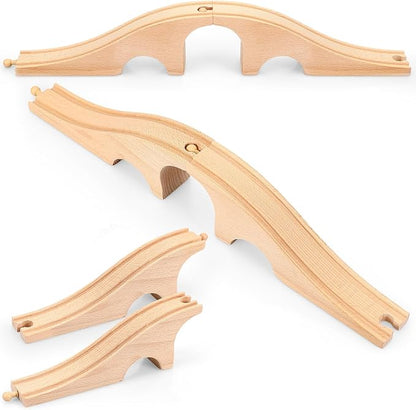 Liliful Wooden Train Track Bridges and Tunnels Expansion Wood Train Track Pieces Accessories for Most Major Toy Trains Railway