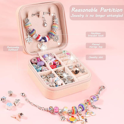 UFU Charm Bracelet Making Kit - Girls 95 Pcs DIY Beaded Jewelry Making Kit, Unicorn & Mermaid Gifts for Girls Crafts for Girls Ages 5 6 7 8-12, with a Portable Bracelet Organizer Box