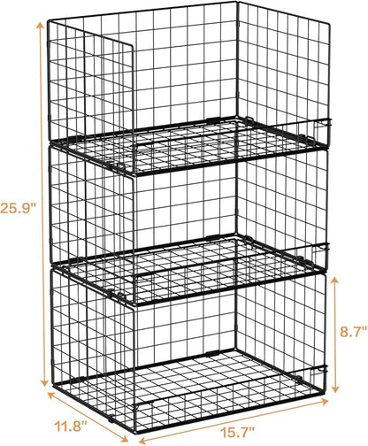 Yociyoga 3-Tier Stackable Closet Organizers and Storage Shelves, Foldable Closet Shelf Organizer, Stackable Storage Bins Drawers for Closet Organizer System, Black(Patent Pending)
