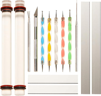 14 Pcs Clay Tools & Pottery Tools Kit, Polymer Clay Earring Making Kit with Acrylic Clay Roller and Thickness Rings Clay Cutters for Jewelry Making & Air Dry Clay Tools Set
