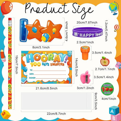 108 Pcs 100 Days of School Awards Set Teacher Favor Gift Kit Include 100th day of school Pencils Bracelets Stickers Certificate Stamp Button Pins for Happy 100 Days of School Party Favors Supplies