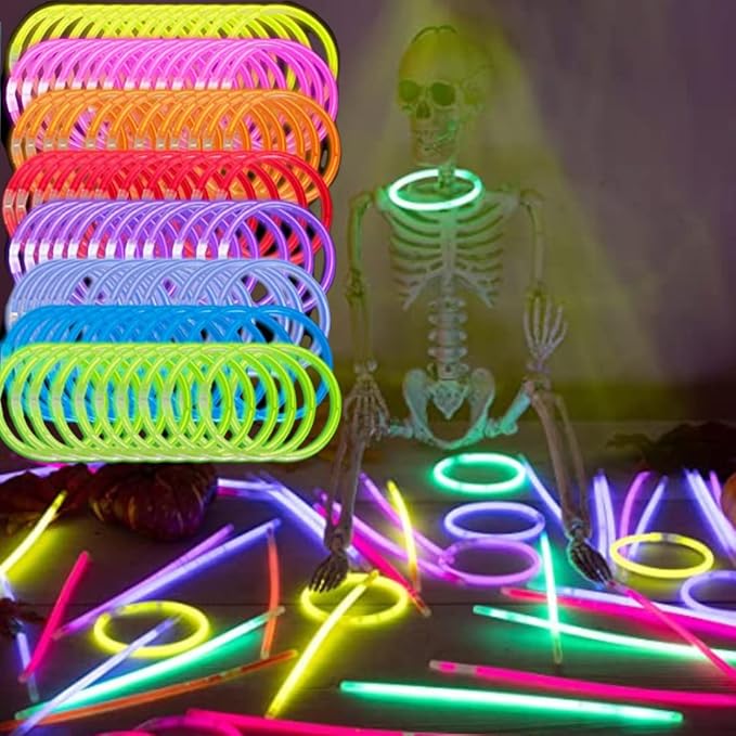 8" Glow in the Dark Bracelets (100 pk) in 8 Unique Colors - Ultra Bright Glow Sticks Party Pack, Neon Headbands, Perfect For Rave Dance Parties - Bulk Glowsticks for Party Favors & Decorations
