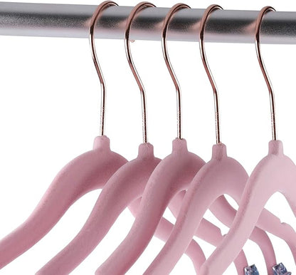 Tosnail 30 Pack Kids Velvet Hangers Children's Clothes Hangers Baby Hangers with Clips - Pink