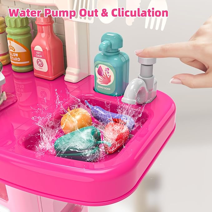 Play Kitchen for Girls & Boys - Realistic Toy Kitchen Set with Lights, Sounds, & Water Circulation for Ages 3-8