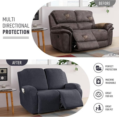 KinCam Recliner Covers, Stretch Reclining Chair Covers, Recliner Sofa Slipcovers Stripe Jacquard Recliner Couch Covers Furniture Protector Covers for Pet Kid (2 Seater, Charcoal Gray)