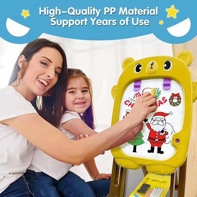 Kids Easel for Toddlers with Chalk Board and Dry Erase Easel, Easel for Toddlers Ages 2-4 & 5-8, Educational and Popular Gift Toys for Girls and Boys, Back to School Gifts for Students