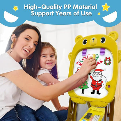 Kids Easel for Toddlers with Chalk Board and Dry Erase Easel, Easel for Toddlers Ages 2-4 & 5-8, Educational and Popular Gift Toys for Girls and Boys, Back to School Gifts for Students