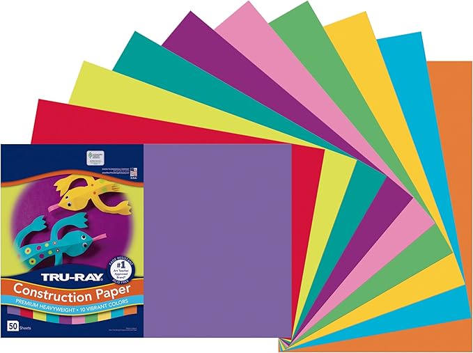 Tru-Ray® Construction Paper, 50% Recycled, Assorted Colors, 12" x 18", Pack of 50 Sheets