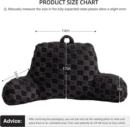 Aimuan Checkered Reading Pillow Bed Rest Wedge Backrest Checkerboard Pillow with Arms Back Support for Sitting Up in Bed Cushion Incline Rest Sleeping Snoring Pillow (Dark Grey,Standard)