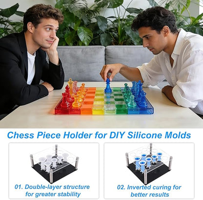 Resin Chess Set Mold, 16-Piece Full Size 3D Silicone Chess Molds Kit with Piece Holder for Epoxy Resin Checkers Casting DIY Home Decoration Board Game & Family Party Craft