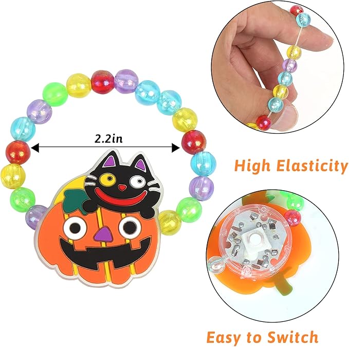 CCINEE 10pcs Halloween Led Bracelets, Light Up Toys Beaded Flashing for Non Candy Treats Halloween Party Favors Halloween Toys Kids Goody Bag Fillers Glow in the Dark Party Supplies(10 Styles)