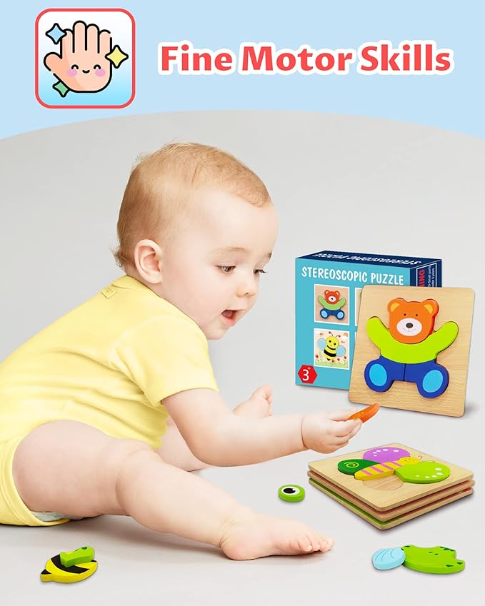 Bekayshad Wooden Puzzles Toddler Toys Gifts for 1 2 3 Year Old Boys Girls, 4 Pack Animal Jigsaw Puzzles Montessori Toys, Learning Educational Christmas Birthday Gifts for Girls Boys Ages 1-3