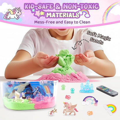 Unicorn Terrarium Kit Gifts for Kids - DIY Night Light Up with Remote - Unicorn Toys for Girls Ages 4 5 6 7 8 9 10 11 12 + Year Old Fun Easter Birthday Sand Arts and Crafts for Kids