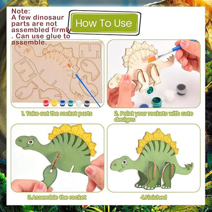 Valentines Day Gifts for Kids,24 Set 3D Puzzles Dinosaur DIY Painting Kit,Funny Dino Valentine Exchange Cards for Boys Girls Toddler School Class Classroom Party Favors (24)