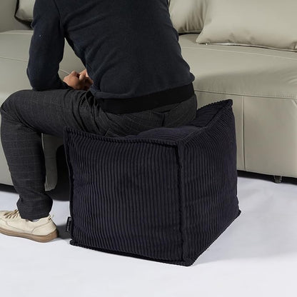Louis Donné Unstuffed Pouf Ottoman Cover for Storage Black Square Poofy Ottomans Foot stool for Living Room Floor Cushion, Premium Corduroy Fabric, Footrest for Couch and Single Sofa 17.7"(Only Cover)