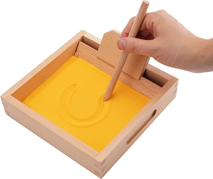 Suwimut Montessori Sand Tray, Montessori Letter Formation Sand Writing Tray with Wooden Pen for Kids Writing Letters and Numbers, Gifts for Preschool Kids Sand Box Toys