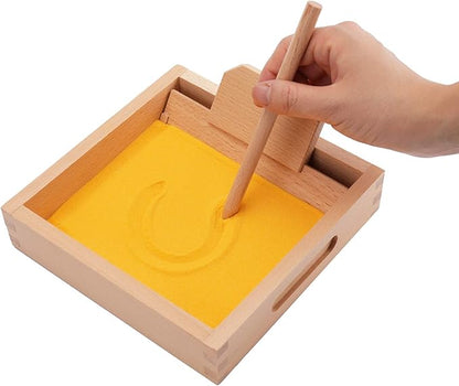Suwimut Montessori Sand Tray, Montessori Letter Formation Sand Writing Tray with Wooden Pen for Kids Writing Letters and Numbers, Gifts for Preschool Kids Sand Box Toys