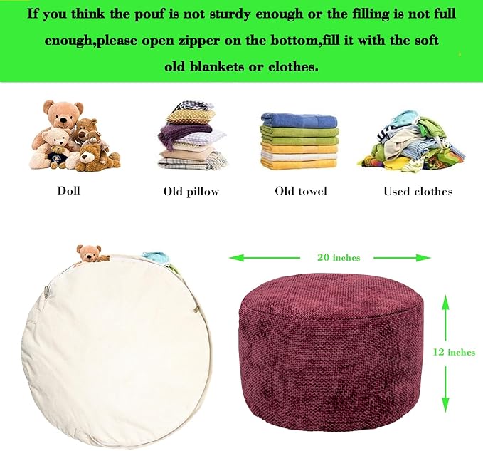 Pouf Ottoman Foot Rest Living Room Decor Floor Pouf Lightweight Modern Stuffed Poof Foot Stool 20x12 Inches Perfect Underdesk Foot Rest for Office (Burgundy)