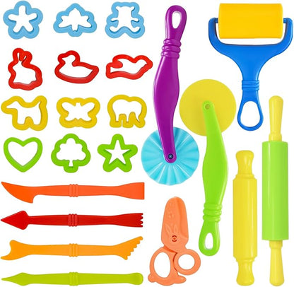 LCY WEDSHI Dough Tool Set, 22 Pcs Dough Tools Sets for Kids Ages 4-8, Dough Accessories Includes Cutters Roller, Rolling Pins, Safety Scissors, Plastic Knife, Animal Shapes Cutters