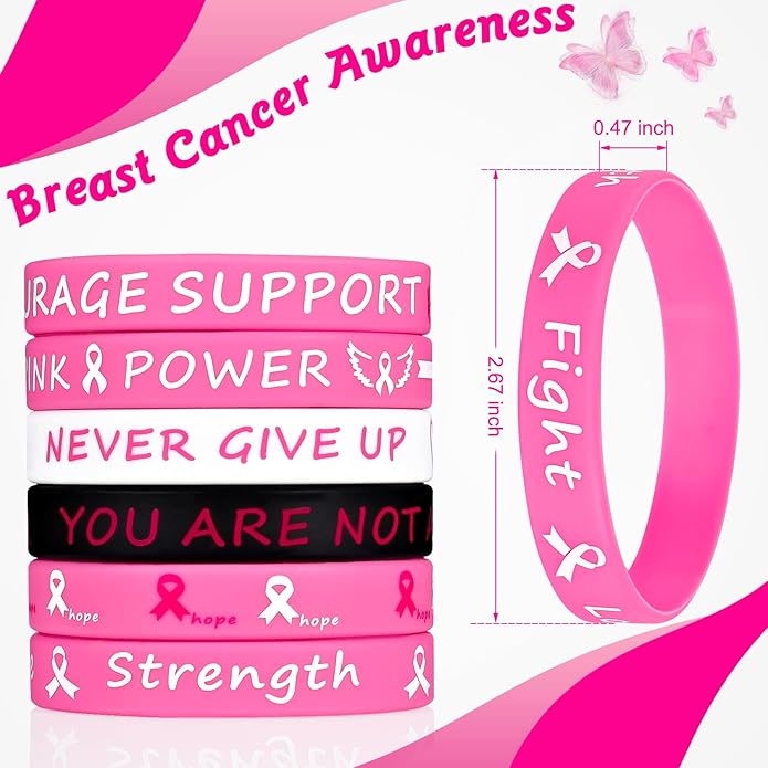 Pink Ribbon Breast Cancer Bracelets - 30 PCS Rubber Bracelet Party Favors Supplies Inspiring Silicone Wristbands with Hope Strength Breast Cancer Awareness Accessories Survivor Gifts for Women Girls