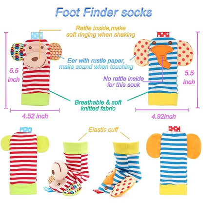 Bloobloomax Wrist Rattles Foot Finder Rattle Sock Baby Toy, Rattle Toy, Arm Hand Bracelet Rattle, Feet Leg Ankle Socks, Activity Rattle Present Gift for Newborn Infant Babies Boy Girl (5pcs-D)