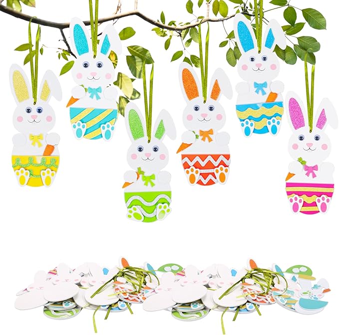 Fennoral 24 Pack Easter Bunny Craft for Kids Make You Own Easter Rabbit Foam Stickers Ornament DIY Easter Arts and Crafts for Easter Party Decoration Easter Gifts