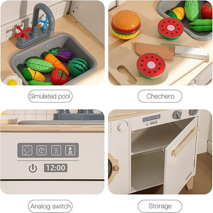 Kids Play Kitchen - Wooden Multi-Function Washing Machine for Kids Kitchen Playset - Pretend Toddlers' Kitchen Toy Washer with Accessories - Perfect Baby Gift for Ages 3-8