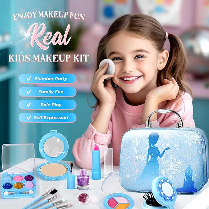 INNOCHEER Kids Makeup Kit for Girl Toys, Frozen Makeup Set for Girls, Real Washable Makeup Kit for Girls, Birthday Christmas Princess Gifts for Girls Kids Toddlers Age 3 4 5 6 7 8 9 10 11 12 Year Old