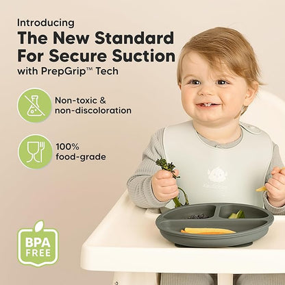 KeaBabies Suction Plates for Baby, Toddler - 3-Pack 100% Silicone Toddler Plates, Divided Baby Plates with Suction, Silicone Plates for Baby, Kids, BPA-Free, Microwave, Dishwasher Safe (Marsh)