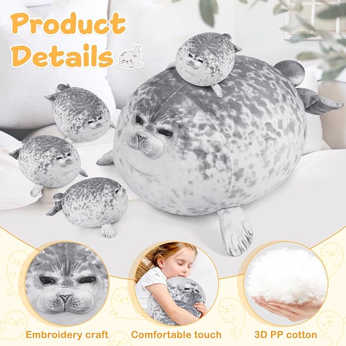 KMUYSL Toys for Ages 0 1 2 3 4 5 6 7 8+ Years - Plush Mommy Stuffed Animal with 4 Babies in Her Tummy, Soft Plush Toys Set, Christmas Birthday Gifts for Girls Boys Baby, Toddler, Kids (Seal Toys)