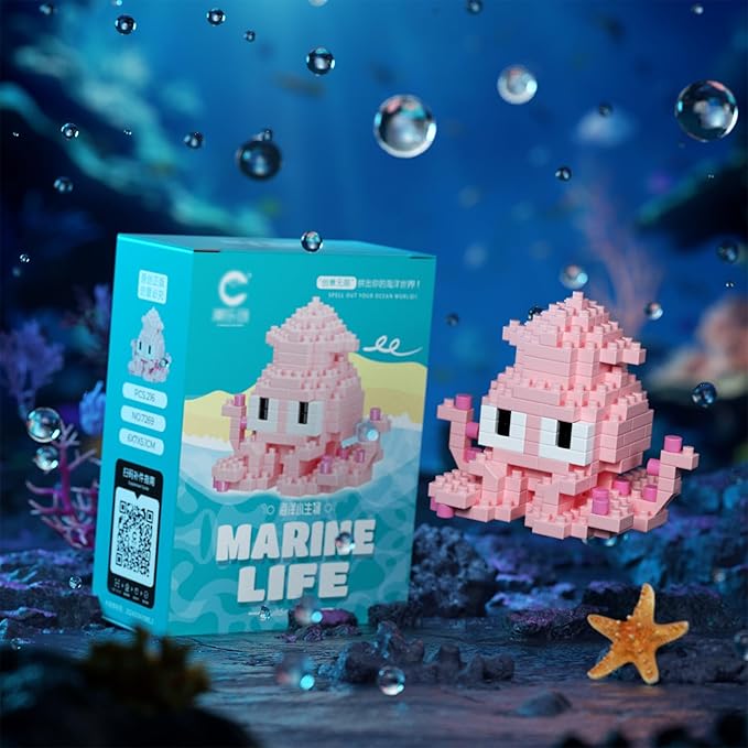 Marine Animals Building Blocks Sets Mini Building Blocks Ocean Animal Sea Creatures Building Blocks Set Mini Building Blocks Toys STEM Gifts for Kids Adult(Octopus)