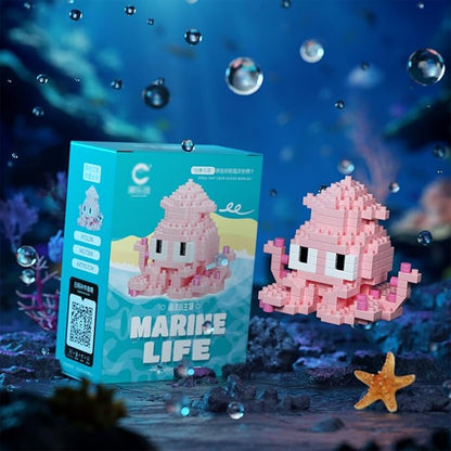 Marine Animals Building Blocks Sets Mini Building Blocks Ocean Animal Sea Creatures Building Blocks Set Mini Building Blocks Toys STEM Gifts for Kids Adult(Octopus)