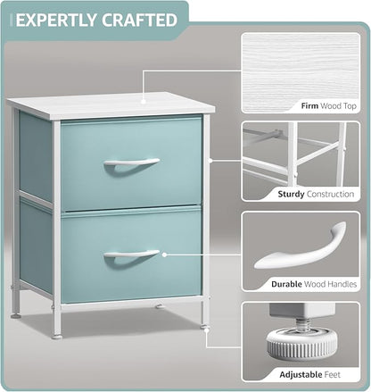 Sorbus Nightstand with 2 Drawers - Kids Bedside Furniture End Table Night Stand - Steel Frame, Wood Top & Easy Pull Fabric Bins - Dresser & Chest for Home, Bedroom Accessories, Office & Dorm (2 Pack)
