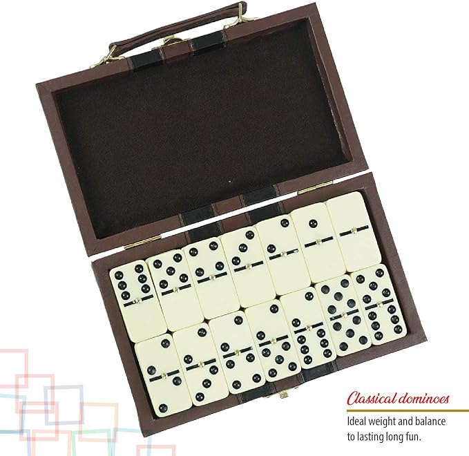 Premium Double 6 Dominoes Set, Jumbo Domino Set with Leather Case, Classic Domino Game for Adults & Kids, Travel-Friendly, Durable & Easy to Read Tiles