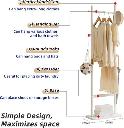 Clothing Rack for Hanging Clothes, White Freestanding Clothes Rack Heavy Duty, Small Hanging Rack Hall Tree, Very Sturdy Coat Rack Stand White USYD-201