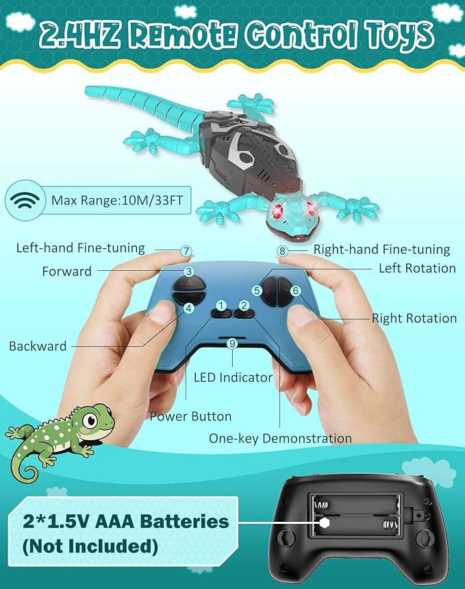 Rc Wall Climbing Gecko Robot Toys for Kids Age3+, Blue Wall Crawler Gecko,Remote Control Car Electric Lizard with Led Glowing Eyes,Easter Basket Stuffers,Cool Toy Easter Birthday Gifts for Boys Girls