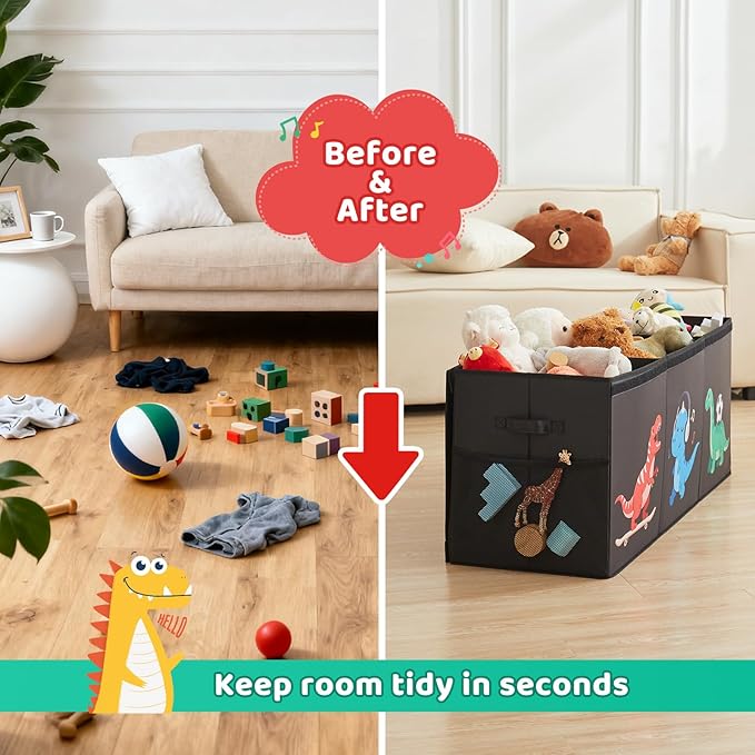 Extra Large Toy Box,150L Sturdy Dinosaur Collapsible Storage with Lid,40"x14"x16" Kids Storage Organizer,Chest Bin Baskets for Boys Girls,for Nursery,Bedroom,Playroom,Living Room,Toybox(Black)