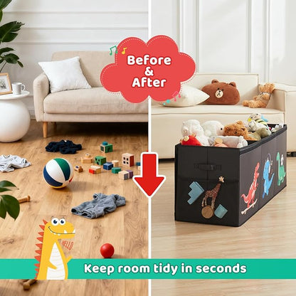Extra Large Toy Box,150L Sturdy Dinosaur Collapsible Storage with Lid,40"x14"x16" Kids Storage Organizer,Chest Bin Baskets for Boys Girls,for Nursery,Bedroom,Playroom,Living Room,Toybox(Black)