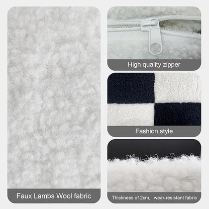 Louis Donné Ottoman Pouf White and Black Contrast Tidy Fabric Floor Chair - 17.7 * 17.7 * 15.7 Inch Squares, Soft Compressed Form Inside for Children and Ladies