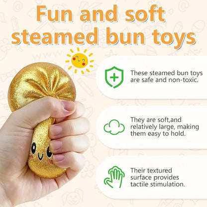 Glitter Dumpling Squishy Box, Dumpling Squishies, Sensory Squeeze Toy for Stress Relief, Soft Decompression Dough for Adults Office and Home Use (Red Emoji bun)