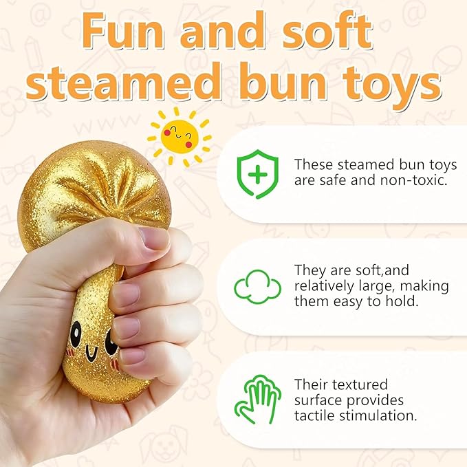 Glitter Dumpling Squishy Box, Dumpling Squishies, Sensory Squeeze Toy for Stress Relief, Soft Decompression Dough for Adults Office and Home Use (Blue Emoji bun)