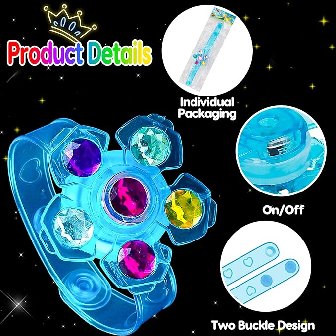 24PCS LED Light Up Fidget Spinner Bracelets Valentine Party Favors Bulk for Kids 4-8 8-12 Glow in Dark Goodie Treat Bag Stuffers Treasure Box Toys Carnival Prizes Birthday Return Gifts for Boys Girls